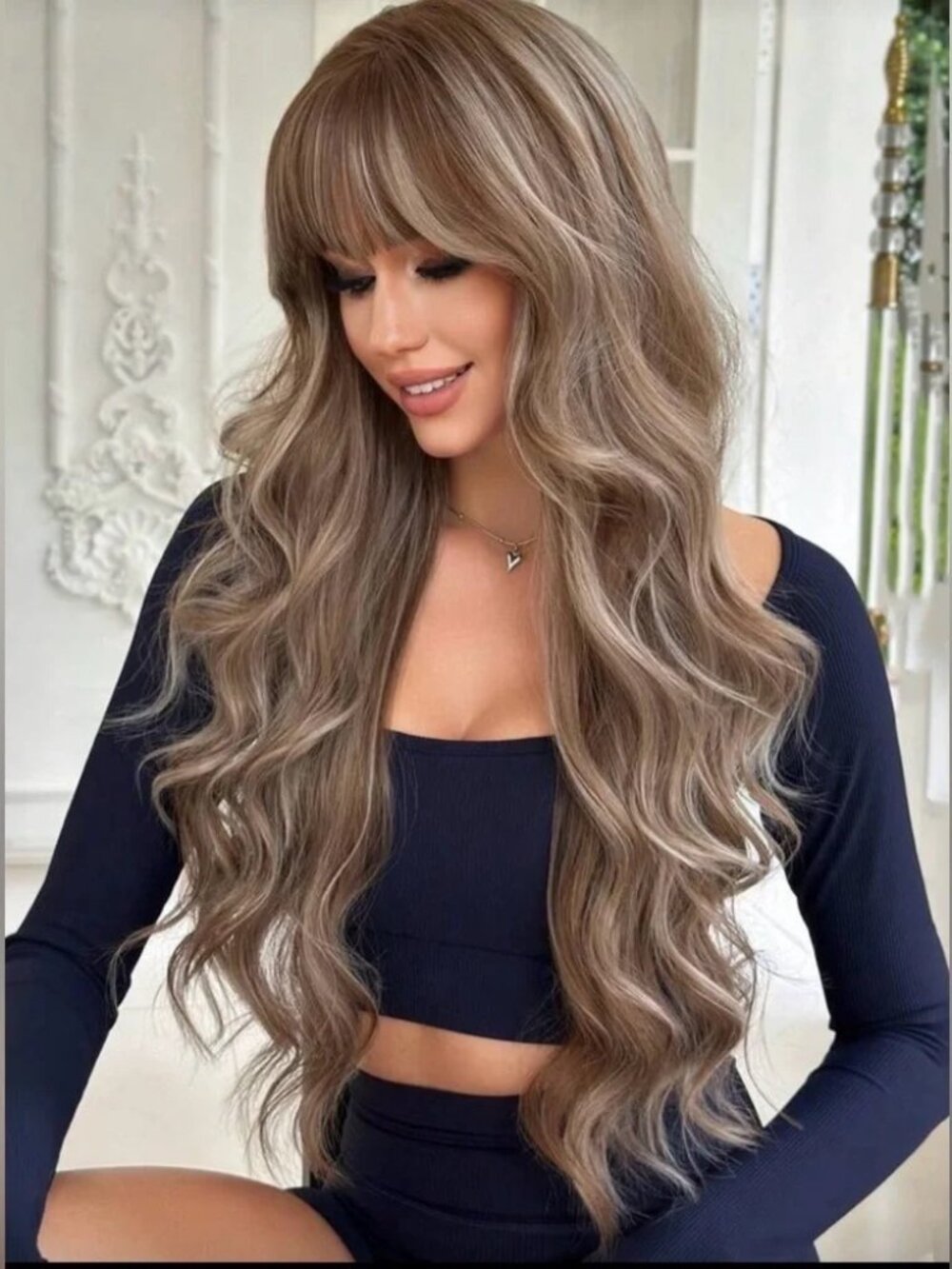 30” Long Synthetic Wig Classic Wig Light Brown / Blonde Highlights - Realistic